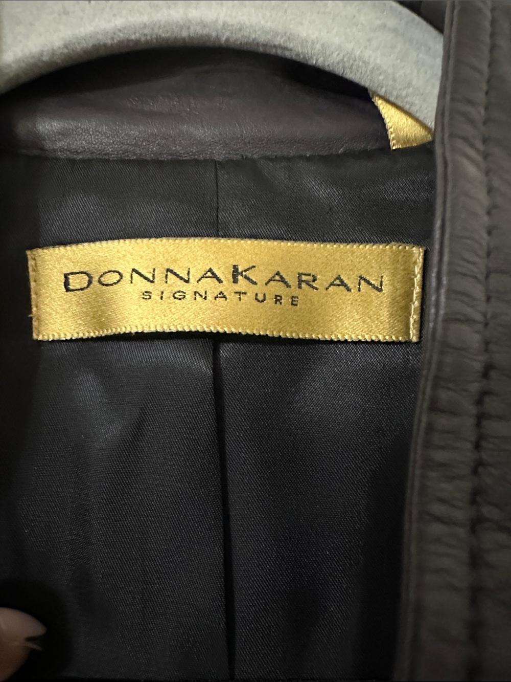Donna Karan Dark Blue/Viole Leather Button-Front Jacket - Picture 3 of 12